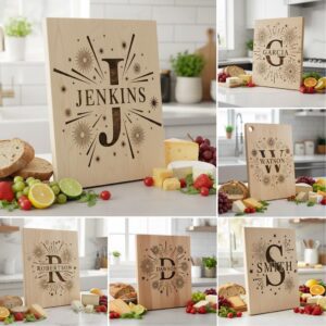 Laser Engraving Alphabet Designs for Personalized Charcuterie Boards Family Names
