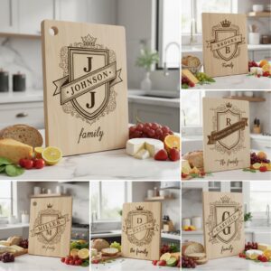 Laser Engraving File, Family Crest Monogram, Regal Shield Design for Charcuterie Boards