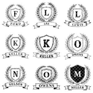 Monogram Alphabet Crest Bundle, Laurel Wreath Designs for Charcuterie Boards, Family Name