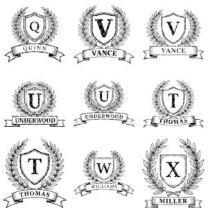 Monogram Alphabet Crest Bundle, Laurel Wreath Designs for Charcuterie Boards, Family Name