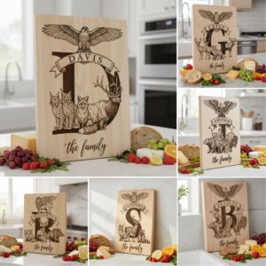 Monogram Engraving Board Bundle, 53 Rustic Designs for Personalized Charcuterie Gifts