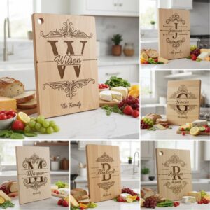 Monogram Vintage Family Name Engraving Designs for Charcuterie and Chopping Boards