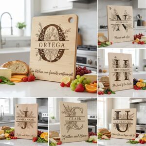 Personalized Monogram Board Bundle, 52 Engraving Files, Botanical Family Name Designs