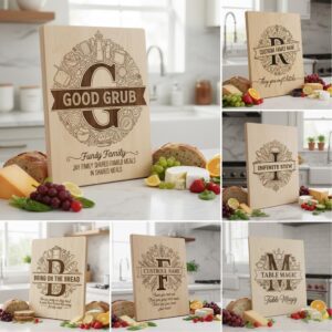 Rustic Kitchen Monogram Laser Engraving Files for Charcuterie Boards 52 Designs