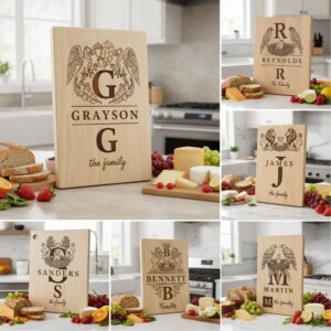 Rustic Monogram Family Name Sign, Woodland Charcuterie Engraving Files, Farmhouse Decor
