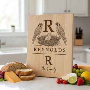 Rustic Monogram Family Name Sign, Woodland Charcuterie Engraving Files, Farmhouse Decor