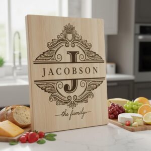 Vintage Crest Charcuterie Board Design, Personalized Family Name Serving Tray