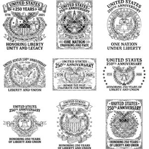 250th Anniversary Patriotic Engraving Designs, USA Board Art Set of 20