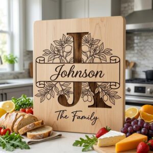 Chopping Board Engraving File, Lemon Monogram Bundle, Custom Family Name Design