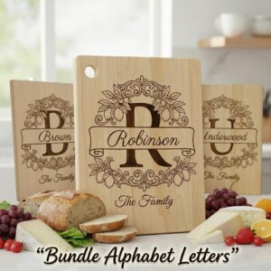 Chopping Board Laser Engraving File, Lemon Branch Monogram, Custom Family Name