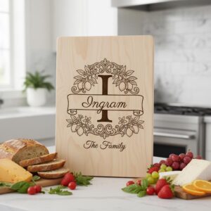 Chopping Board Laser Engraving File, Lemon Branch Monogram, Custom Family Name