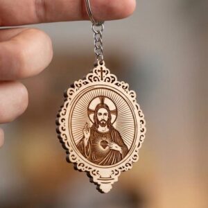 Christian Jesus Keychain File, Sacred Heart Halo, Catholic Laser Design