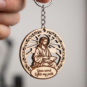 Christian Jesus keychain file, scripture devotional design, your word lights my path
