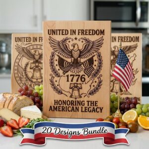 Eagle Flag Laurel Laser Engraving Design, 250th US Anniversary, Chopping Board