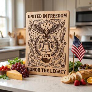 Eagle Flag Laurel Laser Engraving Design, 250th US Anniversary, Chopping Board