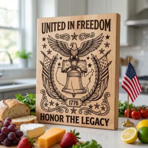 Eagle Flag Laurel Laser Engraving Design, 250th US Anniversary, Chopping Board