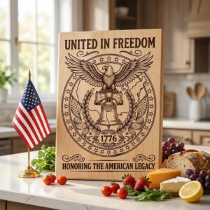 Eagle Flag Laurel Laser Engraving Design, 250th US Anniversary, Chopping Board