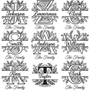 Engraving File Bundle, Monogram Family Name, Kitchen Heritage, Rolling Pin Laurel Alphabet Designs