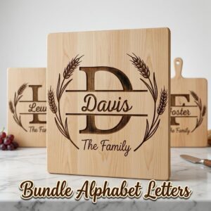 Engraving Files for Chopping Board, Rustic Wheat Monogram Alphabet, Farmstead Design