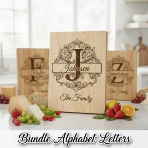 Family Crest Engraving File for Custom Name Board, Alphabet Monogram Bundle, Royal Acanthus Style