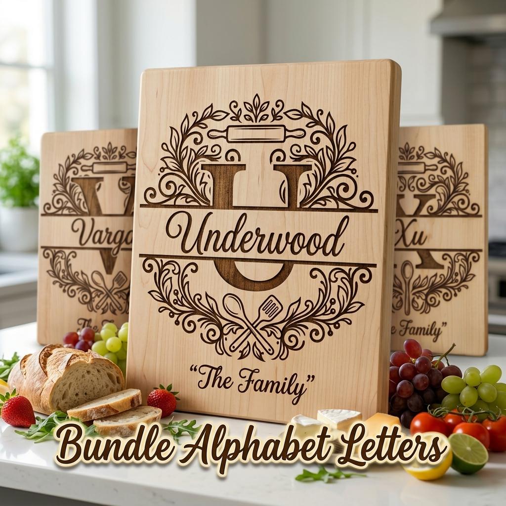 Alphablet Kitchen Family Name Kitchen Monogram Bundle, Engraving Design Files, Alphabet ...