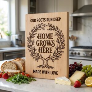 Family Tree and Wreath Engraving Designs, Rustic Charcuterie Board Art