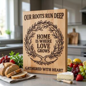 Family Tree and Wreath Engraving Designs, Rustic Charcuterie Board Art