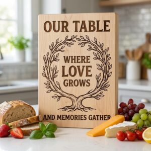Family Tree and Wreath Engraving Designs, Rustic Charcuterie Board Art