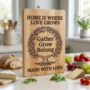 Family Tree and Wreath Engraving Designs, Rustic Charcuterie Board Art