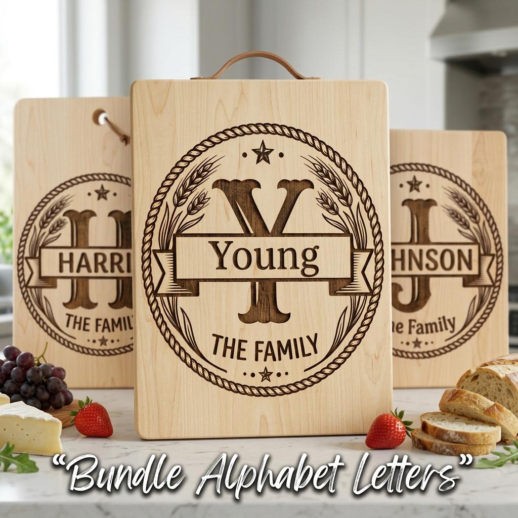 Farmhouse Board Monogram Bundle, Rustic Alphabet Engraving File, Custom ...