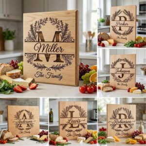 Herb Monogram Engraving Bundle, Custom Family Name, Rosemary Thyme Kitchen Decor
