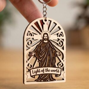 Jesus Christian Keychain, Radiant Cross Design, Light of the World Gift Idea