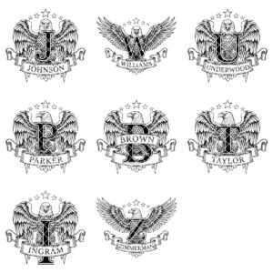 Monogram Bundle Animal Crest Family Name Vintage Engraving Charcuterie Art