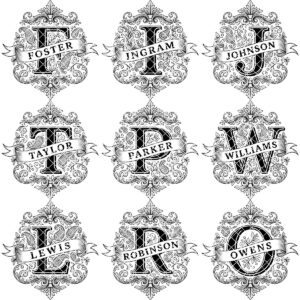 Monogram Bundle, Ornate Family Crest Engraving Designs, Custom Alphabet for Boards