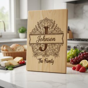 Monogram Bundle, Royal Garlic Crest Family Name, Baroque Alphabet, Chopping Board Engraving