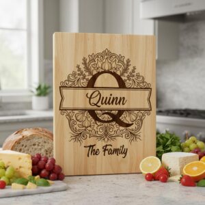 Monogram Bundle, Royal Garlic Crest Family Name, Baroque Alphabet, Chopping Board Engraving