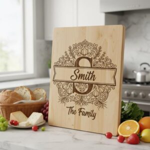 Monogram Bundle, Royal Garlic Crest Family Name, Baroque Alphabet, Chopping Board Engraving
