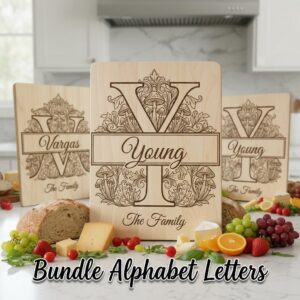 Mushroom Monogram Engraving Design, Custom Family Crest Botanical Alphabet Bundle