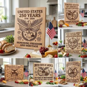 Patriotic 250th Anniversary USA Engraving Files, Chopping Board Art Download
