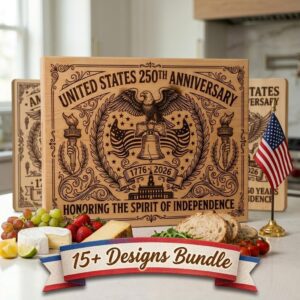 Patriotic Americana Engraving Designs for USA 250th, Laser File for Boards