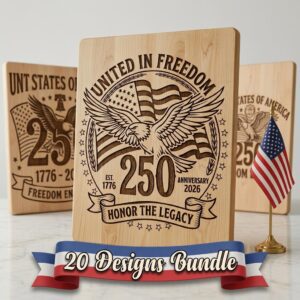 Patriotic Eagle 250th Anniversary Emblem Bundle, Laser Engraving for Boards