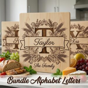 Personalized Chopping Board File, Italian Monogram Kitchen Bundle, Pasta Wheat Design