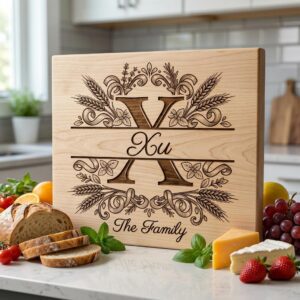 Personalized Chopping Board File, Italian Monogram Kitchen Bundle, Pasta Wheat Design