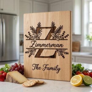 Rustic Herb Monogram Engraving Board, Custom Family Name, Farmhouse Kitchen Decor