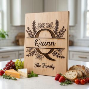 Rustic Herb Monogram Engraving Board, Custom Family Name, Farmhouse Kitchen Decor