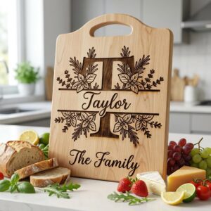Rustic Herb Monogram Engraving Board, Custom Family Name, Farmhouse Kitchen Decor