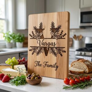 Rustic Herb Monogram Engraving Board, Custom Family Name, Farmhouse Kitchen Decor