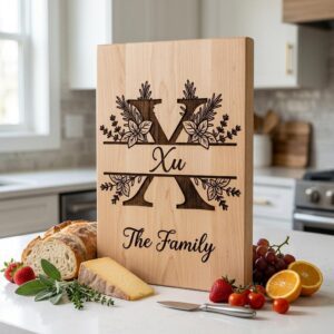 Rustic Herb Monogram Engraving Board, Custom Family Name, Farmhouse Kitchen Decor