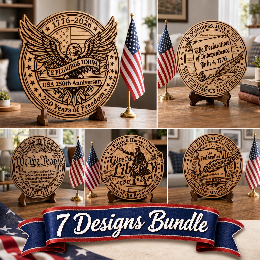 Design File Sign 250th Anniversary Patriotic Bundle, Laser Engraving Files, Wood Sign ...