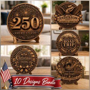 3D Illusion Laser Engraving File, America 250th Patriotic Wood Plaque Gift